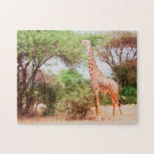 Puzzle Foto de pintura de Giraffe Eating Leaves