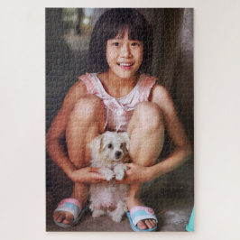 Puzzle Foto de su hijo con perro