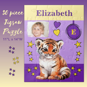 Puzzle Foto de tigre lindo nombre niños morado amarillo
