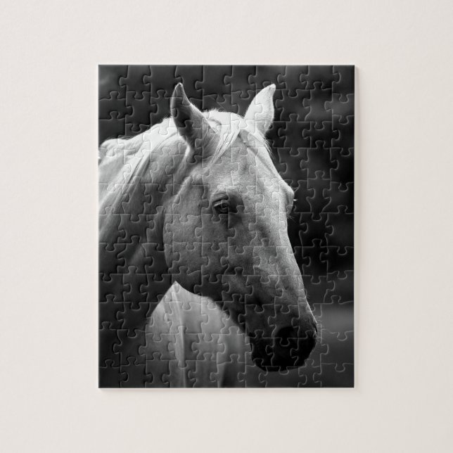Puzzle Foto del caballo blanco negro - Arte animado (Vertical)