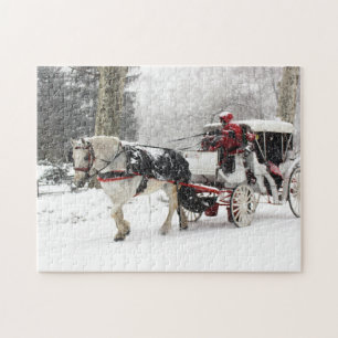 Puzzle Foto del caballo y del cochecillo en invierno del