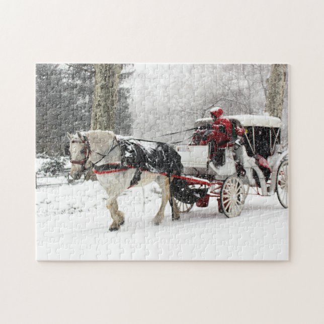 Puzzle Foto del caballo y del cochecillo en invierno del (Horizontal)