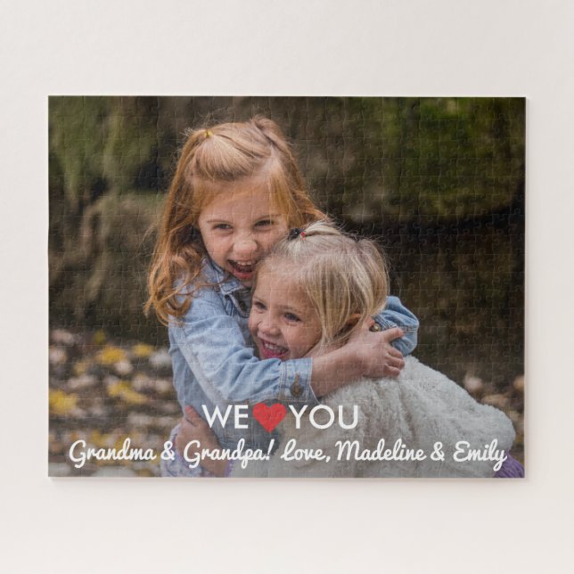 Puzzle Foto familiar personalizada que te queremos abuelo (Horizontal)