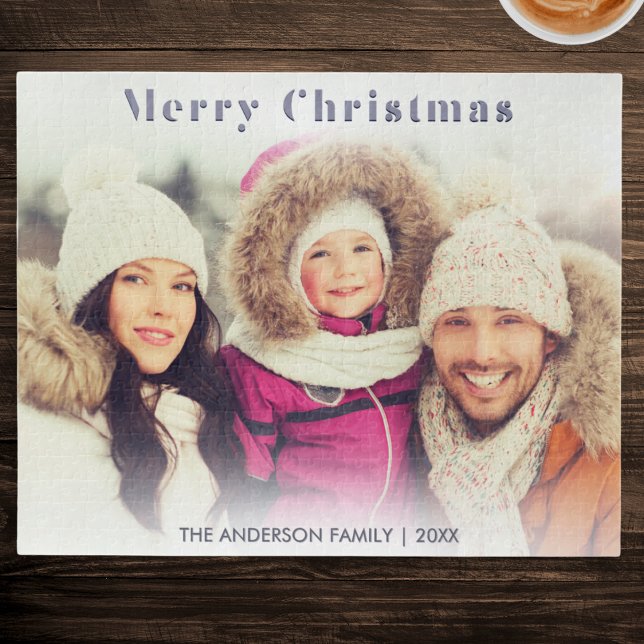 Puzzle Foto Familiar Vacaciones de Invierno Moderno Feliz (A festive winter jigsaw puzzle to personalize with your own photo and name(s))