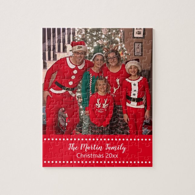 Puzzle Foto personalizada de la familia navideña Merry (Vertical)