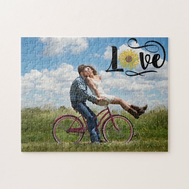 Puzzle Foto personalizada | Texto de amor de girasol (Horizontal)