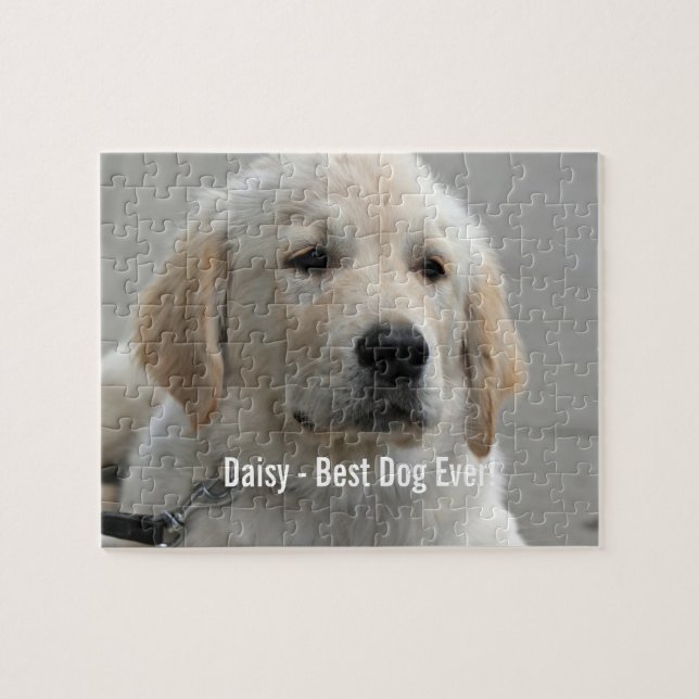 Puzzle Foto personalizada y nombre del perro del golden (Horizontal)
