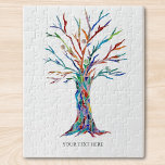 Puzzle Foto personalizado Y Texto Personalizado Árbol Col<br><div class="desc">Este elegante rompecabezas está decorado con un árbol de mosaicos de color arcoiris. Personalizar con un nombre o cita inspiradora. Original Mosaico © Michele Davies.</div>