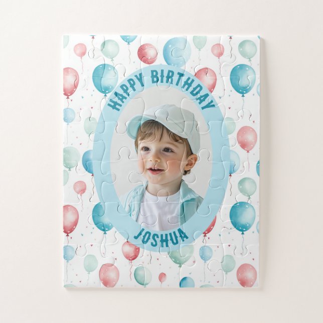 Puzzle Foto y nombre, globos azules (Vertical)