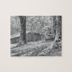 Puzzle Fotografía de escena de nieve rural con retroilumi