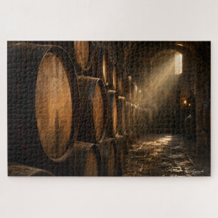 Puzzle Fotografía de fila de barriles en bodega