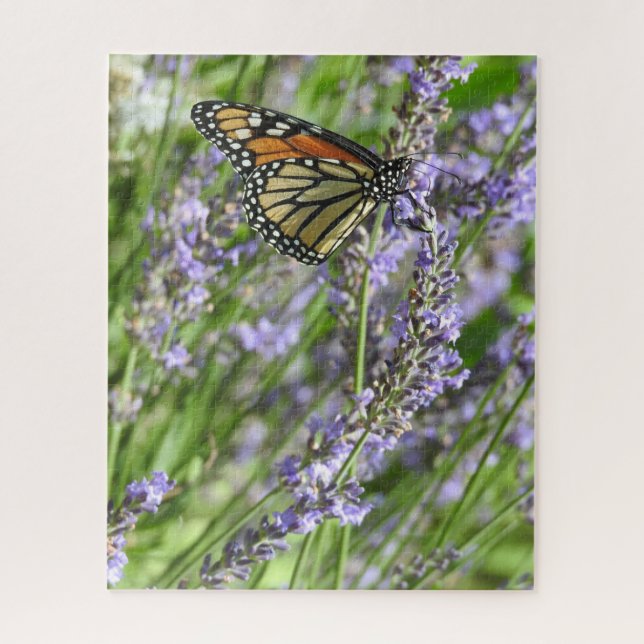 Puzzle Fotografía de flores de lavanda y mariposa monarca (Vertical)
