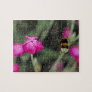 Puzzle Fotografía de flores y abejas botánicas rosadas de