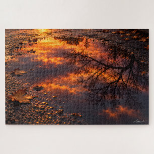 Puzzle Fotografía de la reflexión del atardecer en asfalt