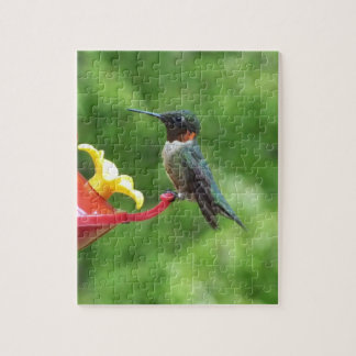 Puzzle Fotografía de pájaro húmedo con trompetas de rubí