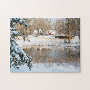 Puzzle Fotografía de Winter Snow Pond & Barns Tennessee