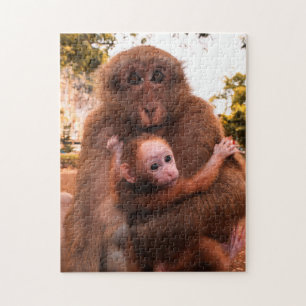 Puzzle Fotografía madre y bebé de monos animales