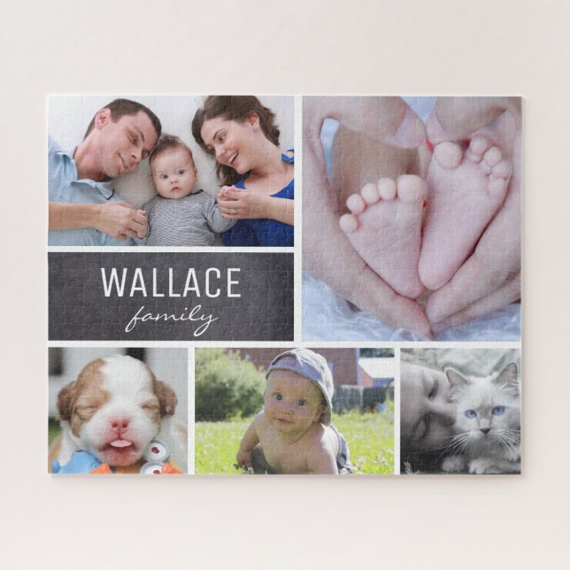 Puzzle Fotos personalizadas del Collage con apellido (Horizontal)