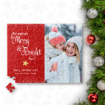 Puzzle Fotos rojas días ferry brillante dorado<br><div class="desc">"Que tus días sean alegres y brillantes". Una juguetona cita de tipografía de escritura blanca y estrella purpurina de oro contra un fondo rojo ladrillo, junto con la foto de su elección, le ayudan a iniciar Navidades y Año Nuevo. Sienta el calor y la alegría de la temporada de vacaciones...</div>