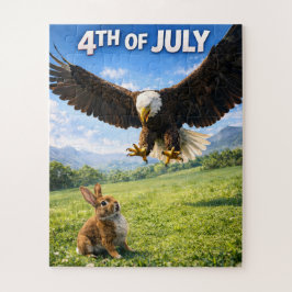 Puzzle Fourth of July, patriotic eagle and bunny jigsaw p