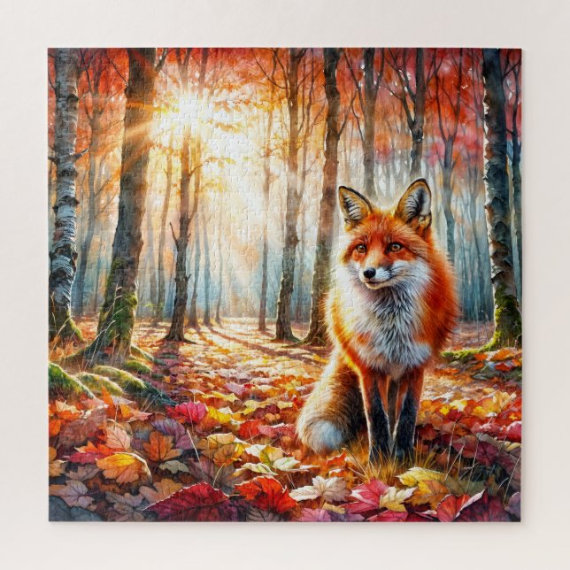 Puzzle Fox Autumn Forest Watercolor (Vertical)