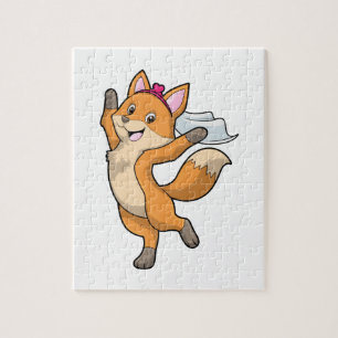 Puzzle Fox como novia con velo y corazón