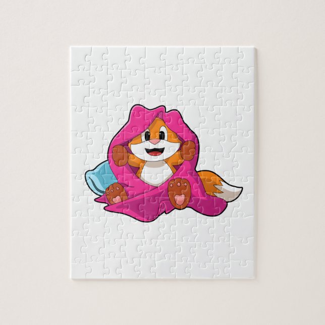 Puzzle Fox con almohada y manta (Vertical)