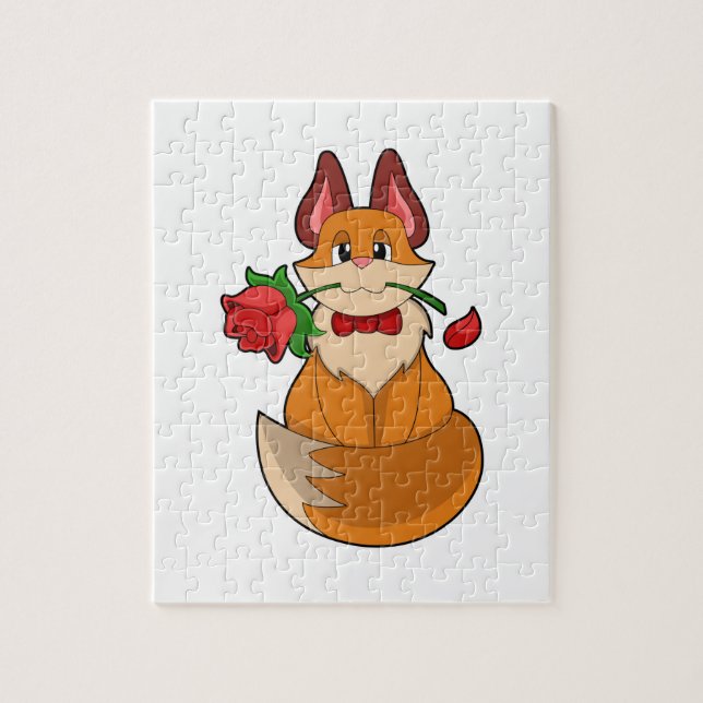 Puzzle Fox con flor Rosa (Vertical)