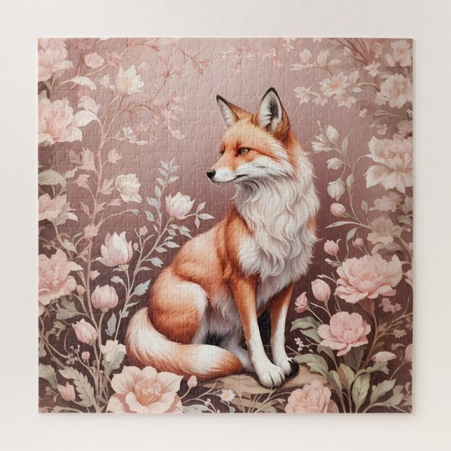 Puzzle Fox con floral rosada de ensueño (Vertical)