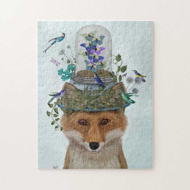 Puzzle Fox con mariposa Bell Jar (Vertical)