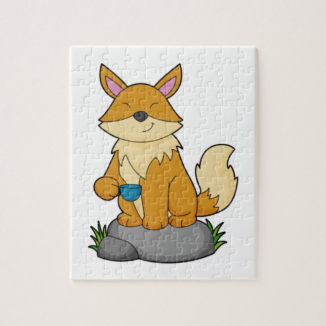 Puzzle Fox con taza de café (Vertical)