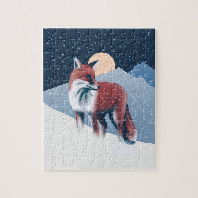 Puzzle Fox Cute En El Ilustracion De Nieve De Invierno (Vertical)