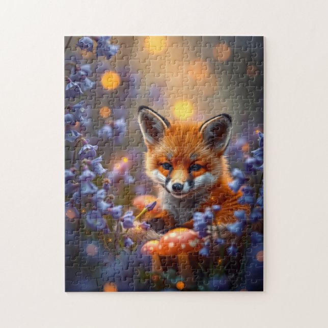 Puzzle Fox de Bebé en Bluebells (Vertical)