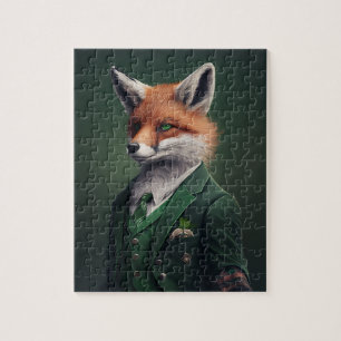 Puzzle Fox roja en un Green St. Patrick's Day Suit Jigsaw
