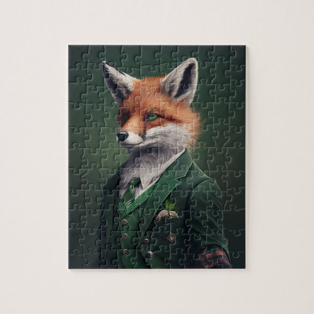 Puzzle Fox roja en un Green St. Patrick's Day Suit Jigsaw (Vertical)