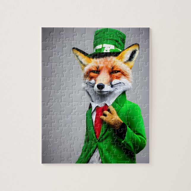 Puzzle Fox roja en un traje verde para el Día de San Patr (Vertical)