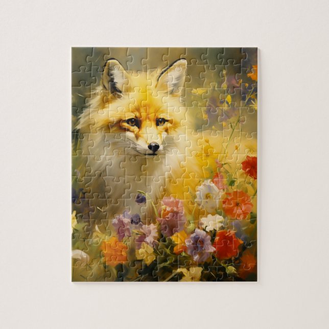 Puzzle Fox y las flores en primavera (Vertical)
