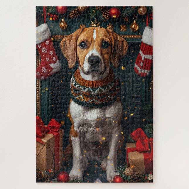 Puzzle Foxhound inglés americano con regalos de Navidades (Vertical)