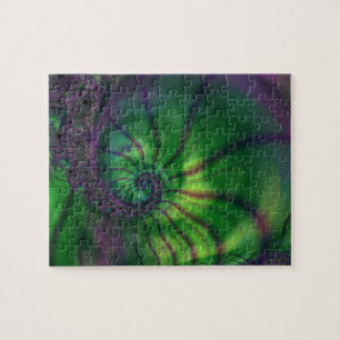 Puzzle Fractal con espiral verde y púrpura