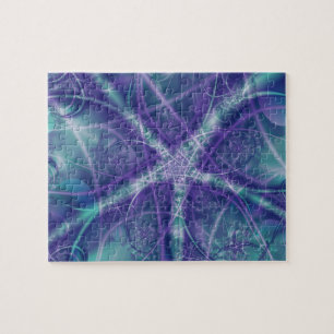 Puzzle Fractal con formas de estrella azul y blanco púrpu