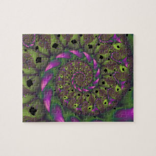Puzzle Fractal con formas de pepino verde y rosa