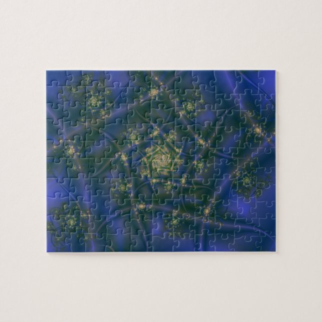 Puzzle Fractal con ráfagas de espiral azul amarillo y ver (Horizontal)