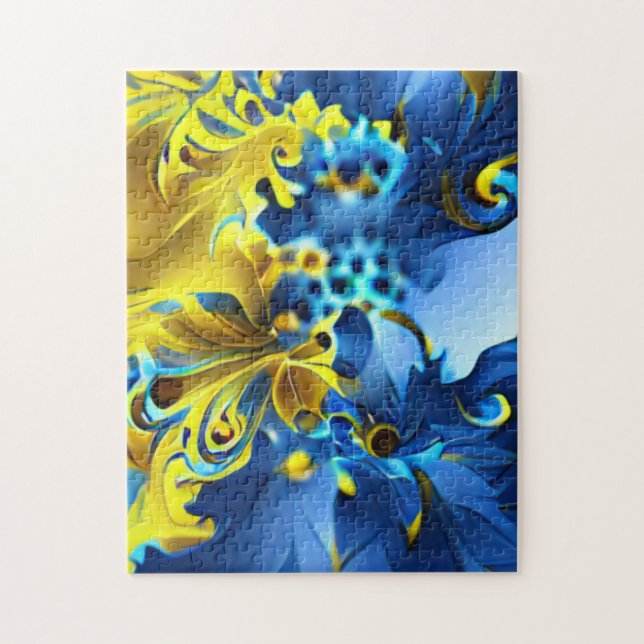 Puzzle Fractal floral azul y amarillo (Vertical)