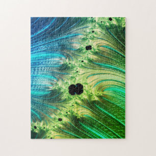 Puzzle Fractal Mandelbrot   Moneda azul turquesa y neo