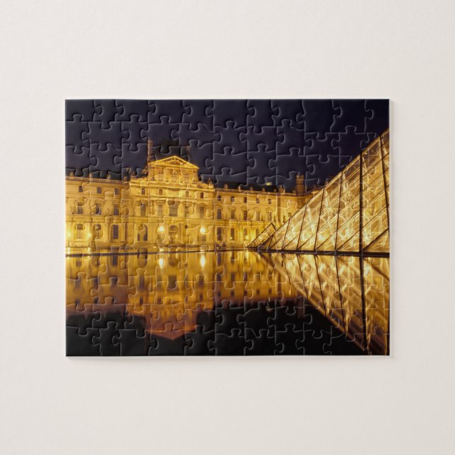 Puzzle Francia, París, museo del Louvre de noche. (Horizontal)
