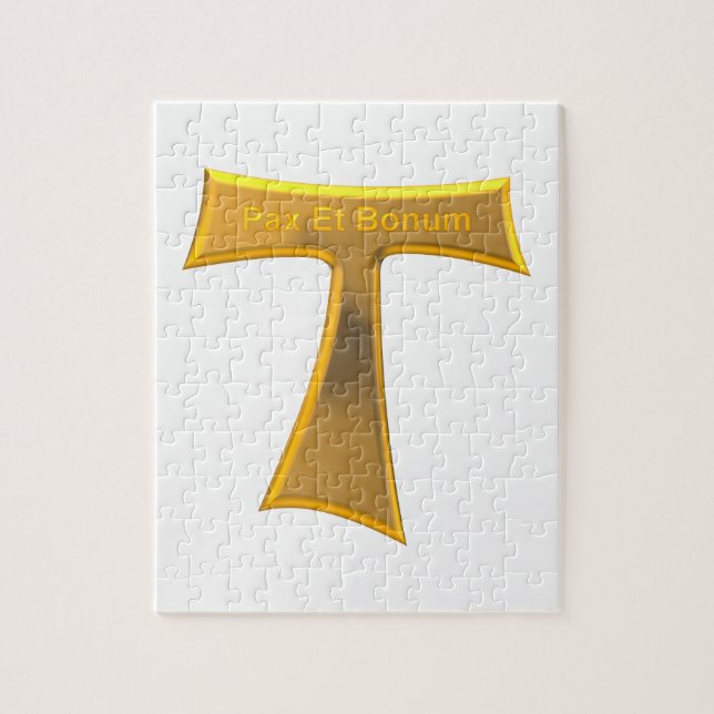 Puzzle Franciscan Tau Cross Pax Et Bonum Gold Metallic (Vertical)