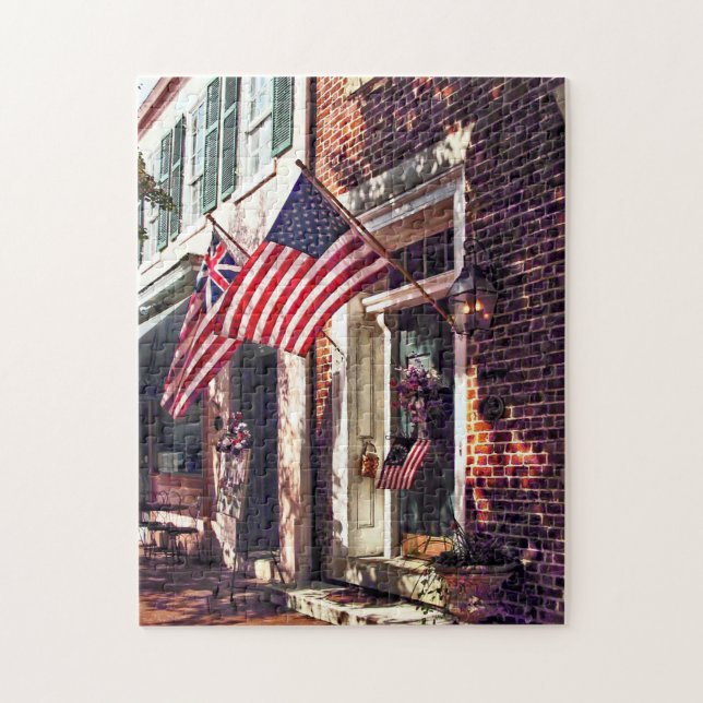 Puzzle Fredericksburg VA - Street With American Flags (Vertical)
