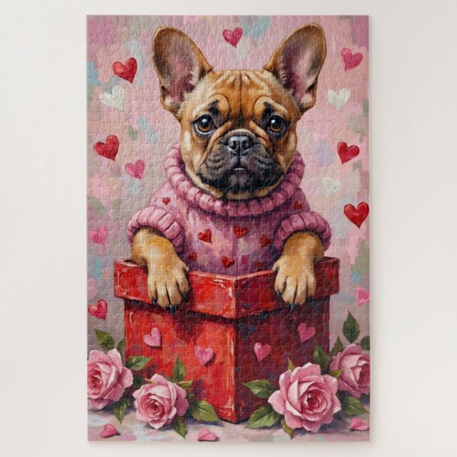 Puzzle French Bulldog Dog Valentine's Day Candy Box (Vertical)