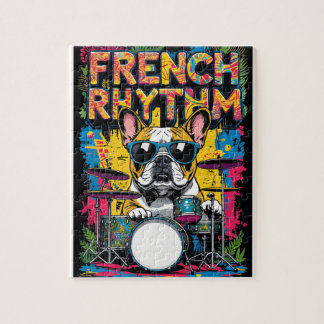 Puzzle French Bulldog Playing Drums