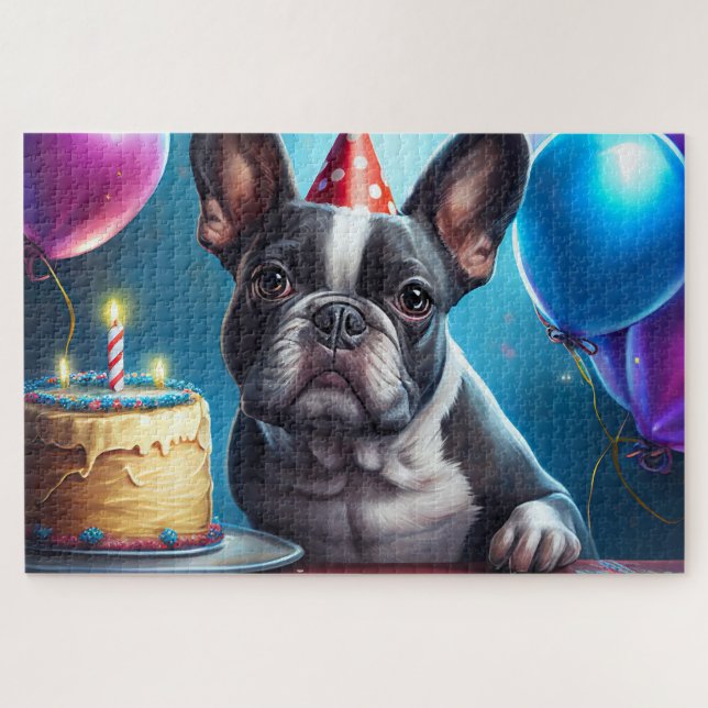 Puzzle Frenchie Birthday Bash: Un lindo Bulldog francés (Horizontal)